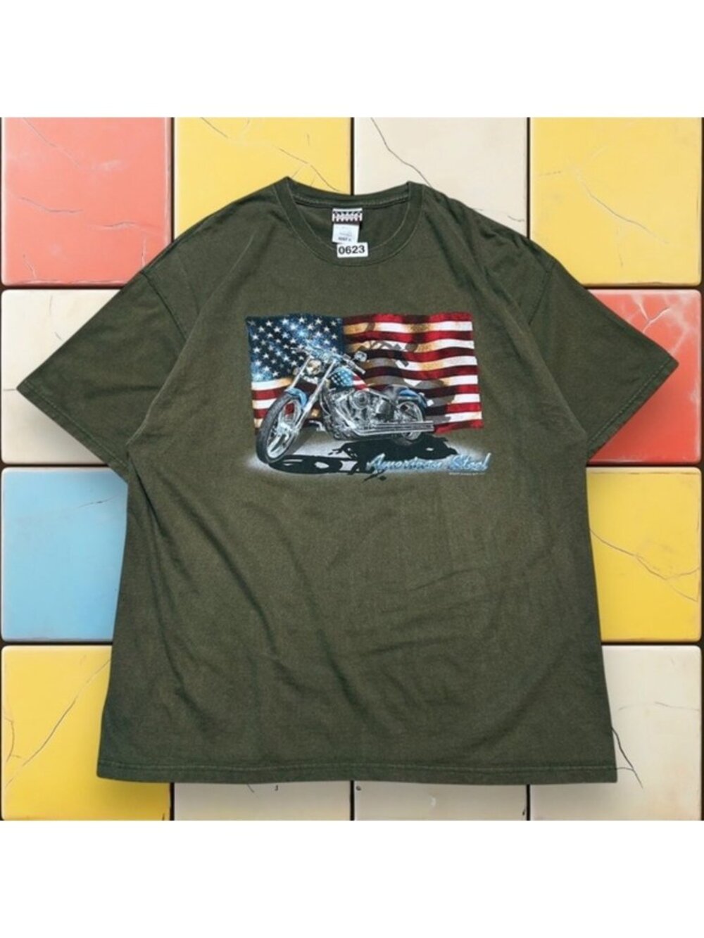 Vintage Y2K American Flag Motorcycle T-Shirt Men XL Biker Sonoma Grunge USA Tee